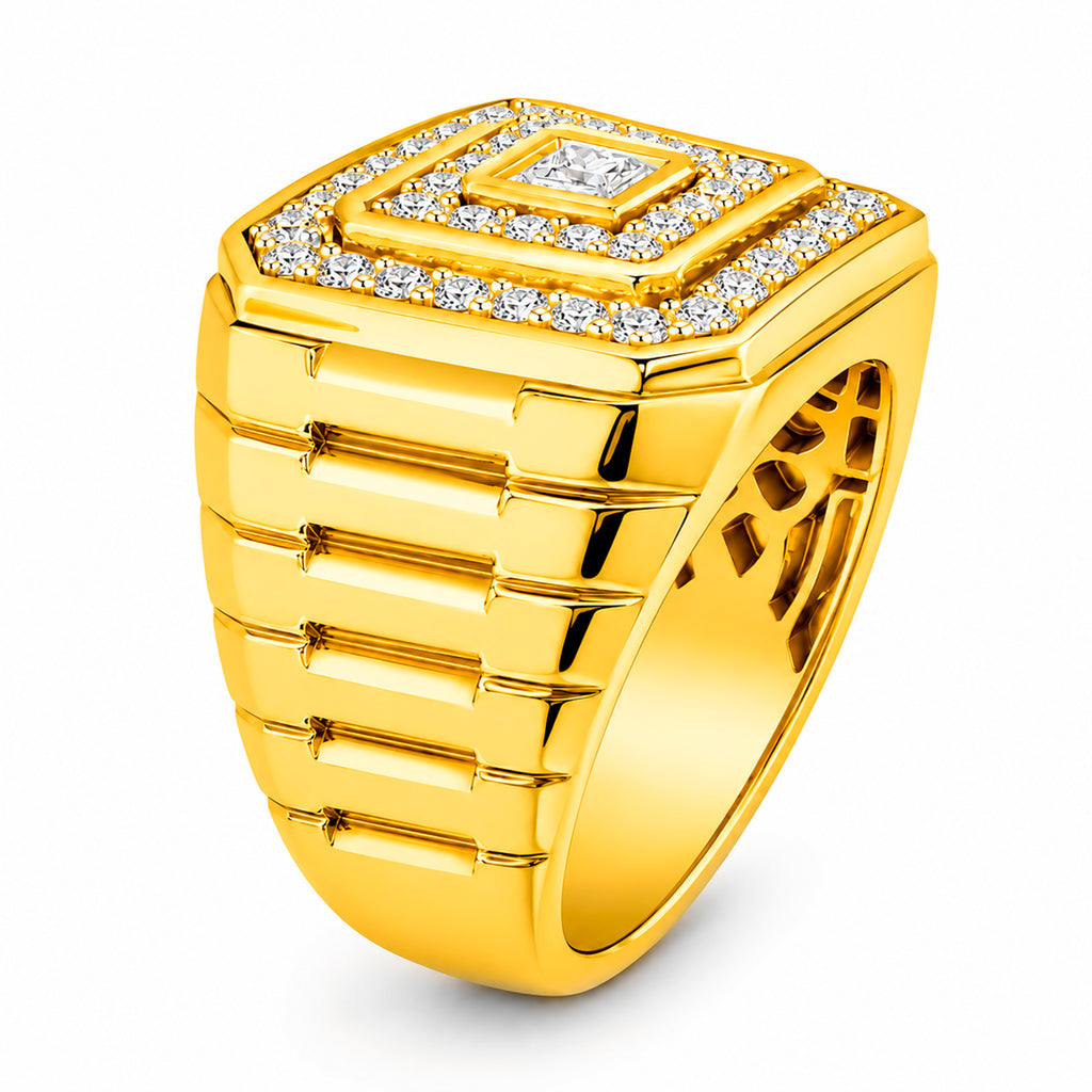 Venturant Lab Grown Diamond (F/VS+) 1.00 carat Round cut Sterling Silver Men's Ring - Sterling Silver | Gold over Silver
