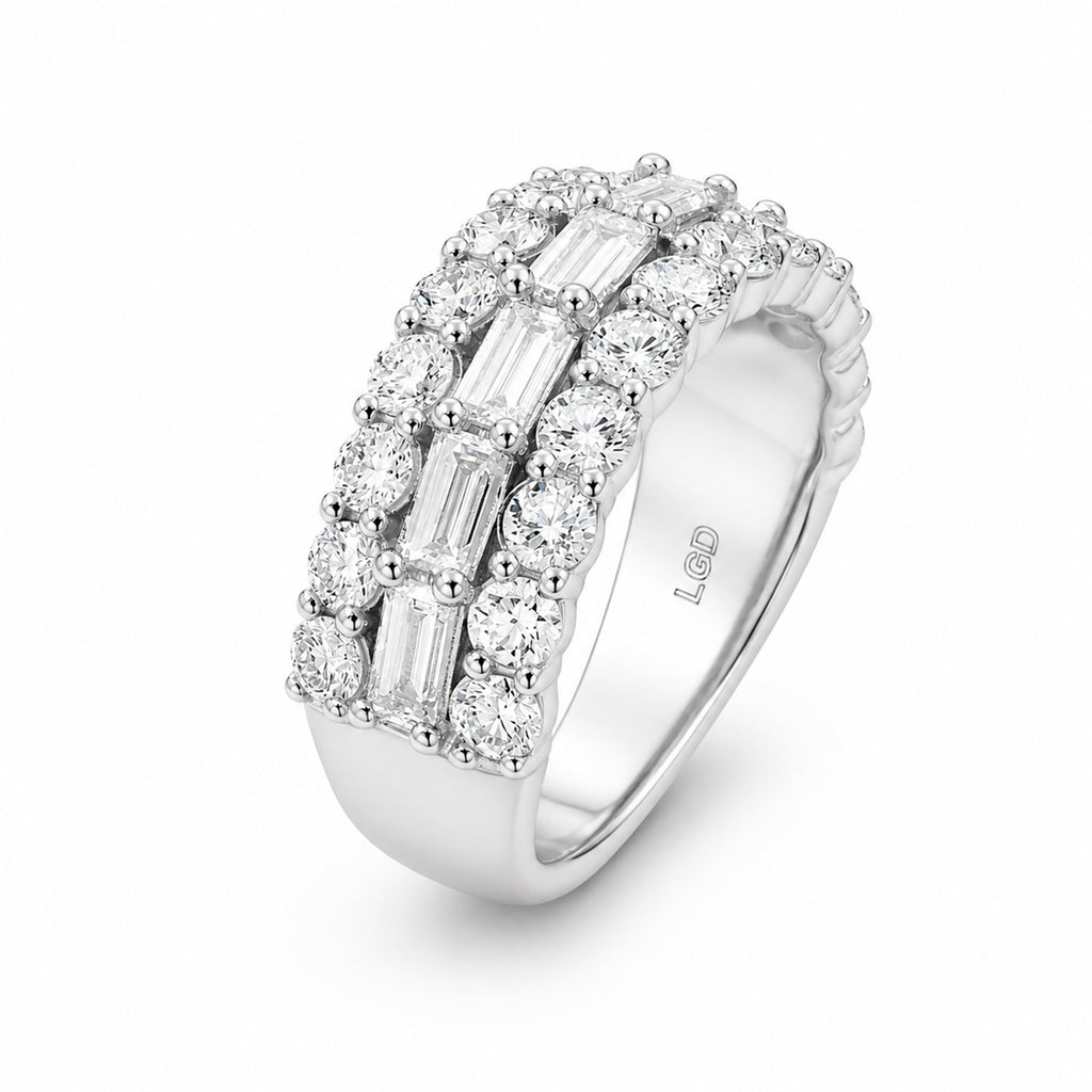 Venturant Lab Grown Diamond (F/VS+) 4.10 carat Round cut Sterling Silver Band Ring - Sterling Silver | Gold over Silver