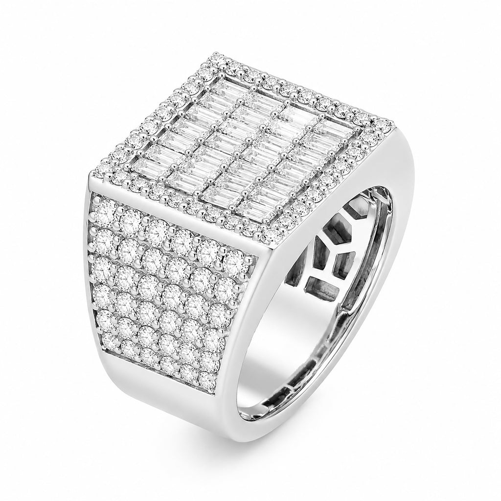 Venturant Lab Grown Diamond (F/VS+) 7.50 carat Round cut Sterling Silver Men's Ring - Sterling Silver
