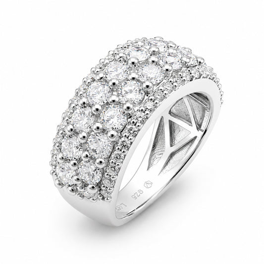 Venturant Lab Grown Diamond (F/VS+) 3.00 carat Round cut Sterling Silver Band Ring - Sterling Silver