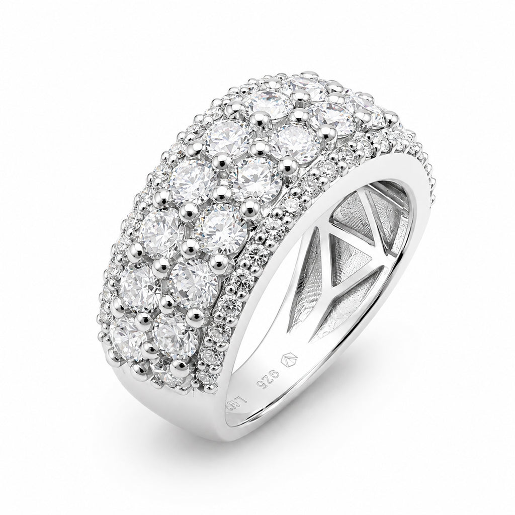 Venturant Lab Grown Diamond (F/VS+) 3.00 carat Round cut Sterling Silver Band Ring - Sterling Silver