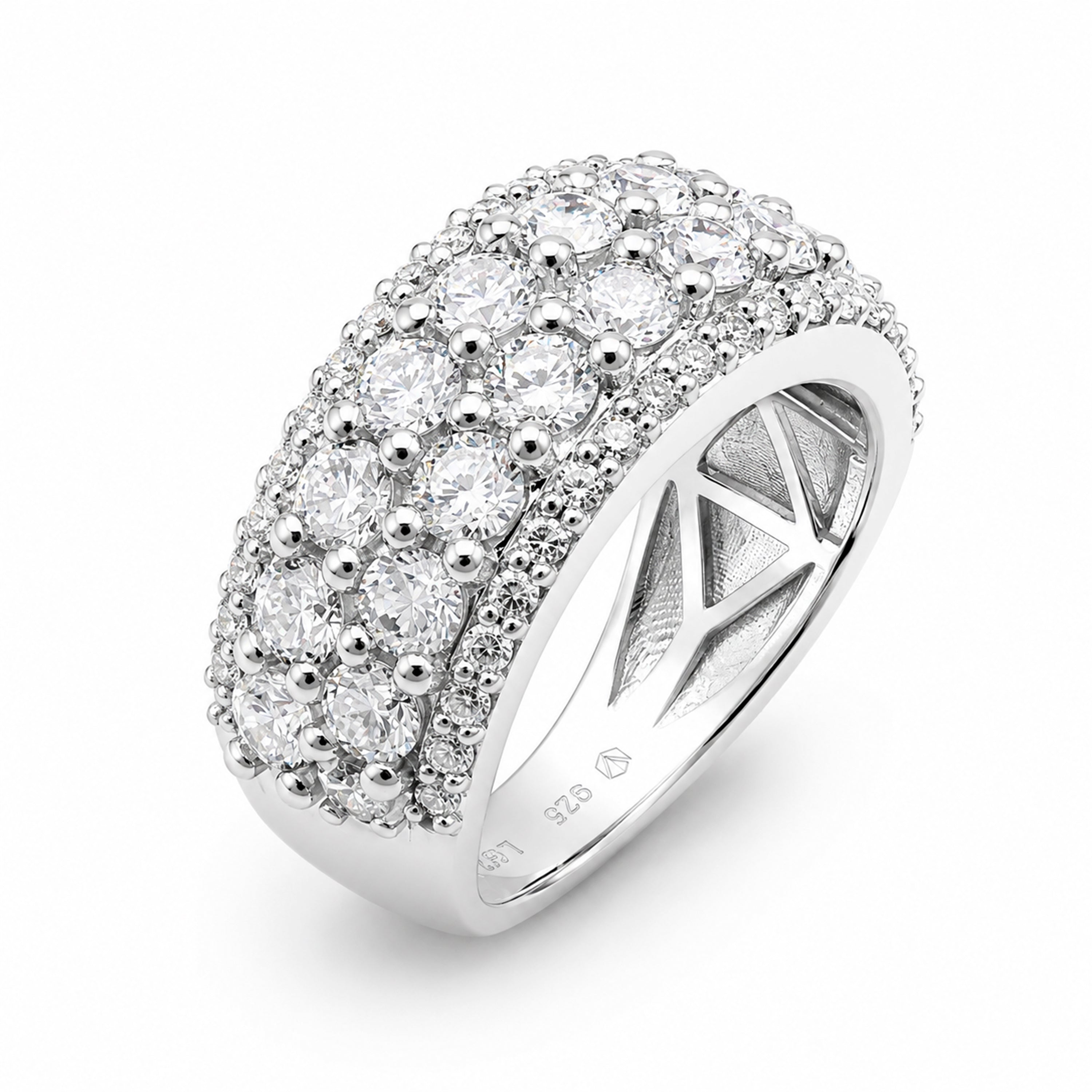Venturant Lab Grown Diamond (F/VS+) 3.00 carat Round cut Sterling Silver Band Ring - Sterling Silver