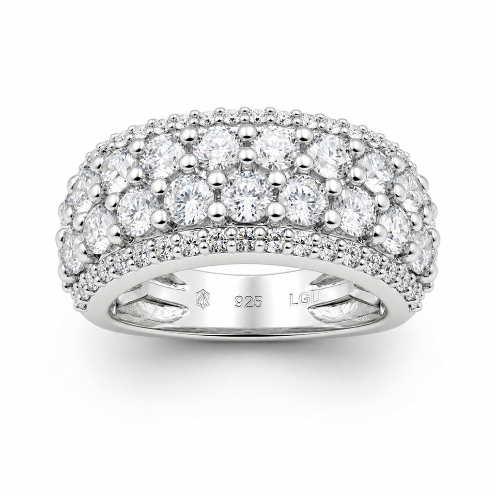 Venturant Lab Grown Diamond (F/VS+) 3.00 carat Round cut Sterling Silver Band Ring - Sterling Silver