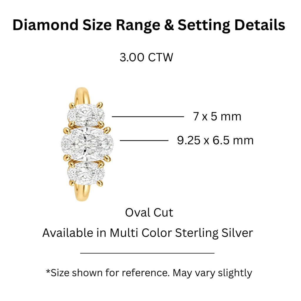 Venturant 2.00-5.00 Carat T.W. Oval-cut Lab Grown Diamond (F/VS+) 14K Gold 3 Stone Ring