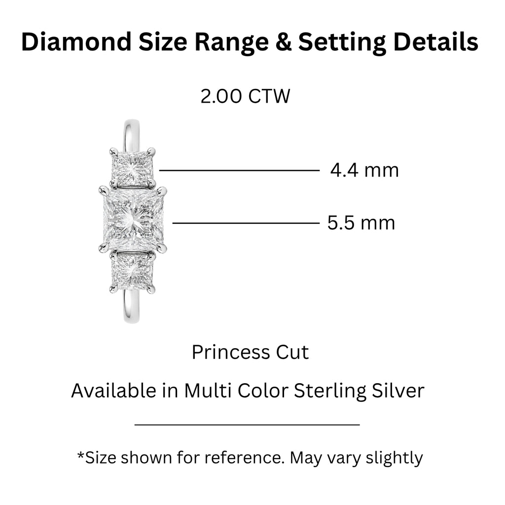 Venturant 2.00-5.00 Carat T.W. Princess-cut Lab Grown Diamond (F/VS+) 14K Gold 3 Stone Ring
