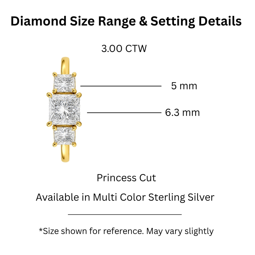 Venturant 2.00-5.00 Carat T.W. Princess-cut Lab Grown Diamond (F/VS+) 14K Gold 3 Stone Ring