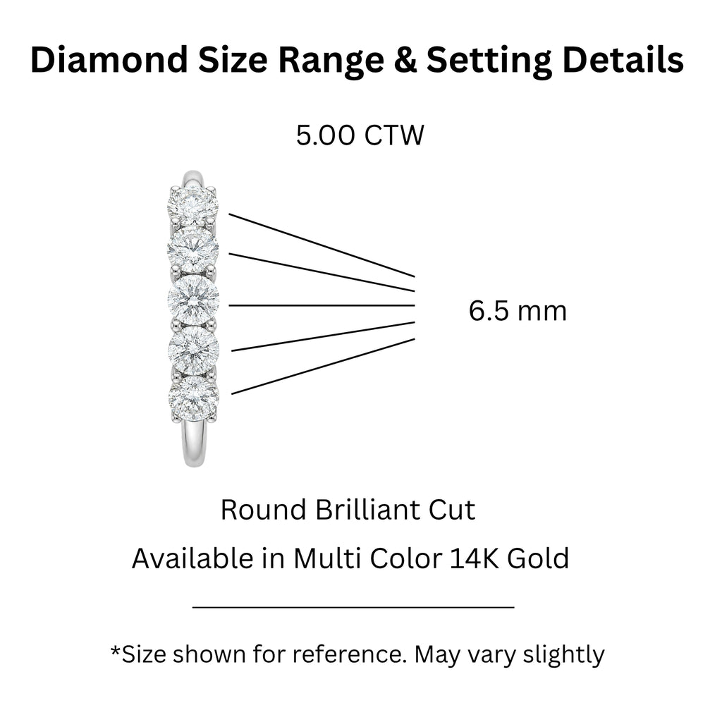 Venturant 1.00-5.00 Carat T.W. Round-cut Lab Grown Diamond (F/VS+) 14K Gold 5 Stone Band Ring