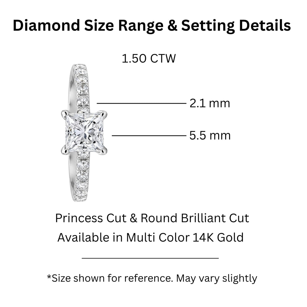 Venturant 1.50-4.50 Carat T.W. Princess and Round-cut Lab Grown Diamond (F/VS+) 14K Gold Solitaire Band Ring