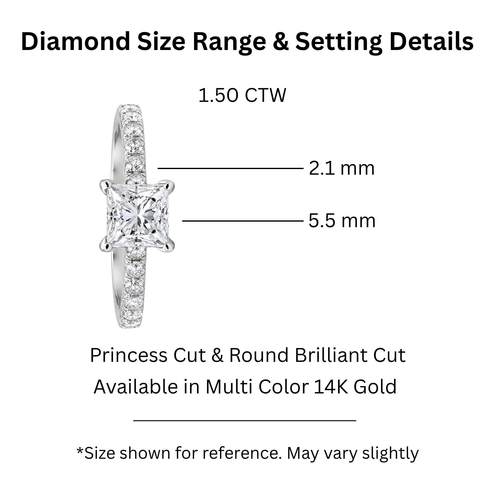 Venturant 1.50-4.50 Carat T.W. Princess and Round-cut Lab Grown Diamond (F/VS+) 14K Gold Solitaire Band Ring