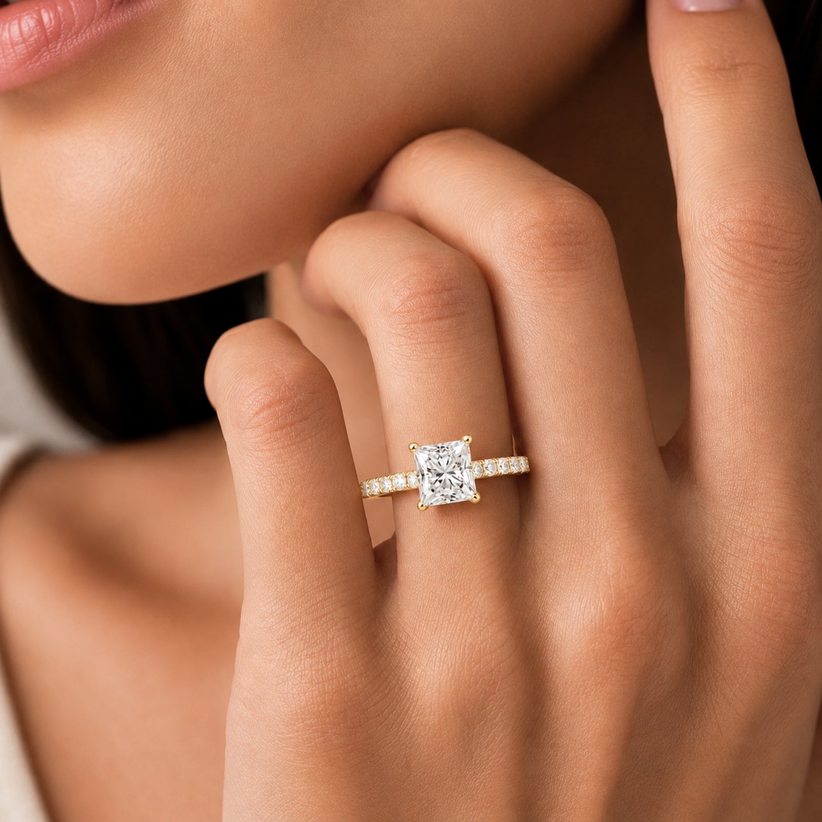 Venturant 1.50-4.50 Carat T.W. Princess and Round-cut Lab Grown Diamond (F/VS+) 14K Gold Solitaire Band Ring