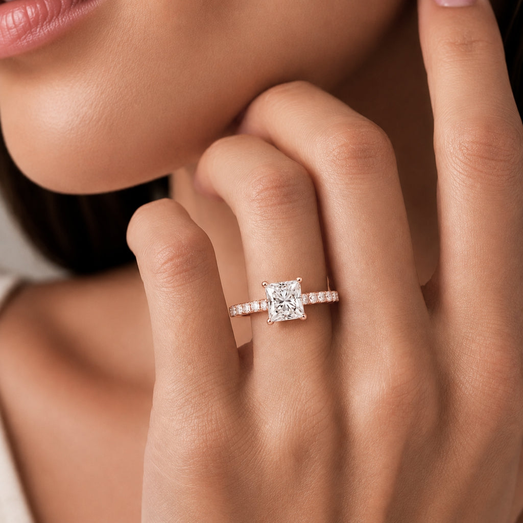 Venturant 1.50-4.50 Carat T.W. Princess and Round-cut Lab Grown Diamond (F/VS+) 14K Gold Solitaire Band Ring