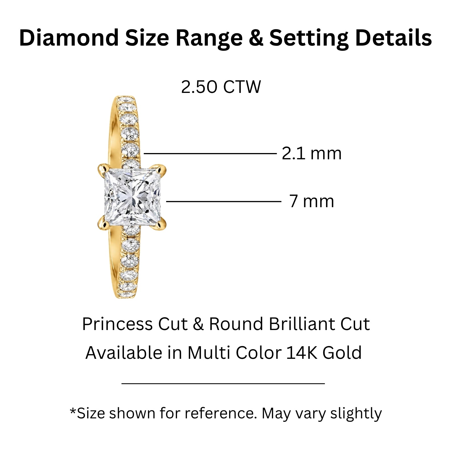 Venturant 1.50-4.50 Carat T.W. Princess and Round-cut Lab Grown Diamond (F/VS+) 14K Gold Solitaire Band Ring