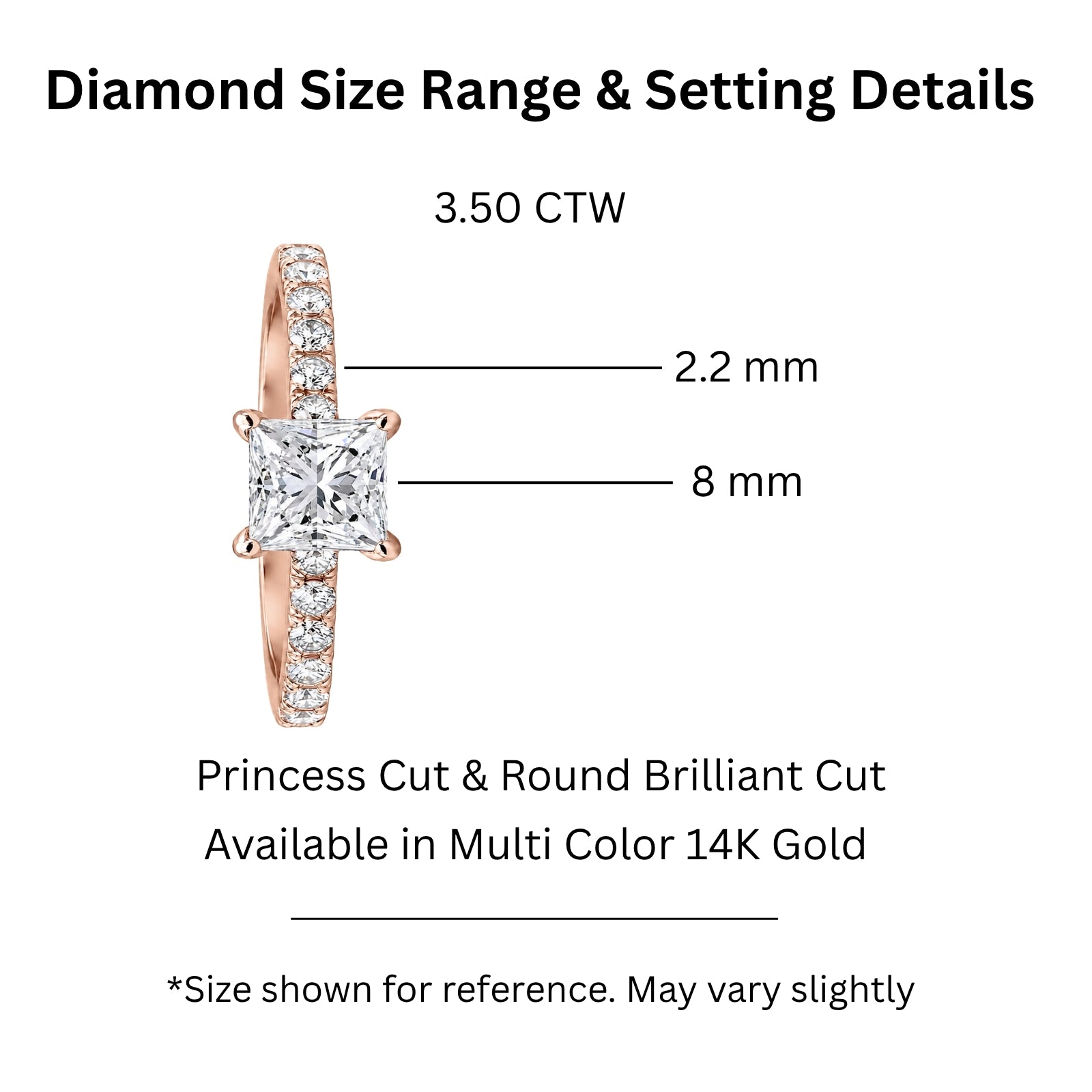 Venturant 1.50-4.50 Carat T.W. Princess and Round-cut Lab Grown Diamond (F/VS+) 14K Gold Solitaire Band Ring