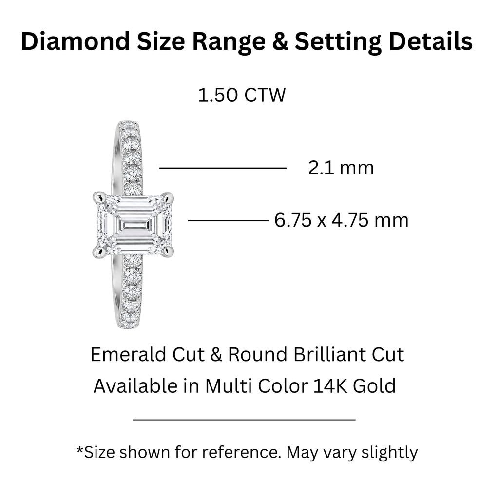 Venturant 1.50-4.50 Carat T.W. Emerald and Round-cut Lab Grown Diamond (F/VS+) 14K Gold Solitaire Band Ring