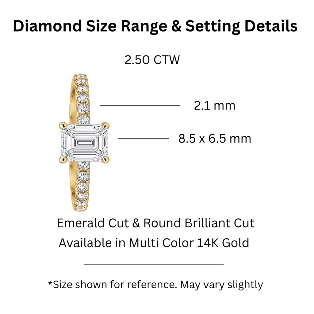 Venturant 1.50-4.50 Carat T.W. Emerald and Round-cut Lab Grown Diamond (F/VS+) 14K Gold Solitaire Band Ring