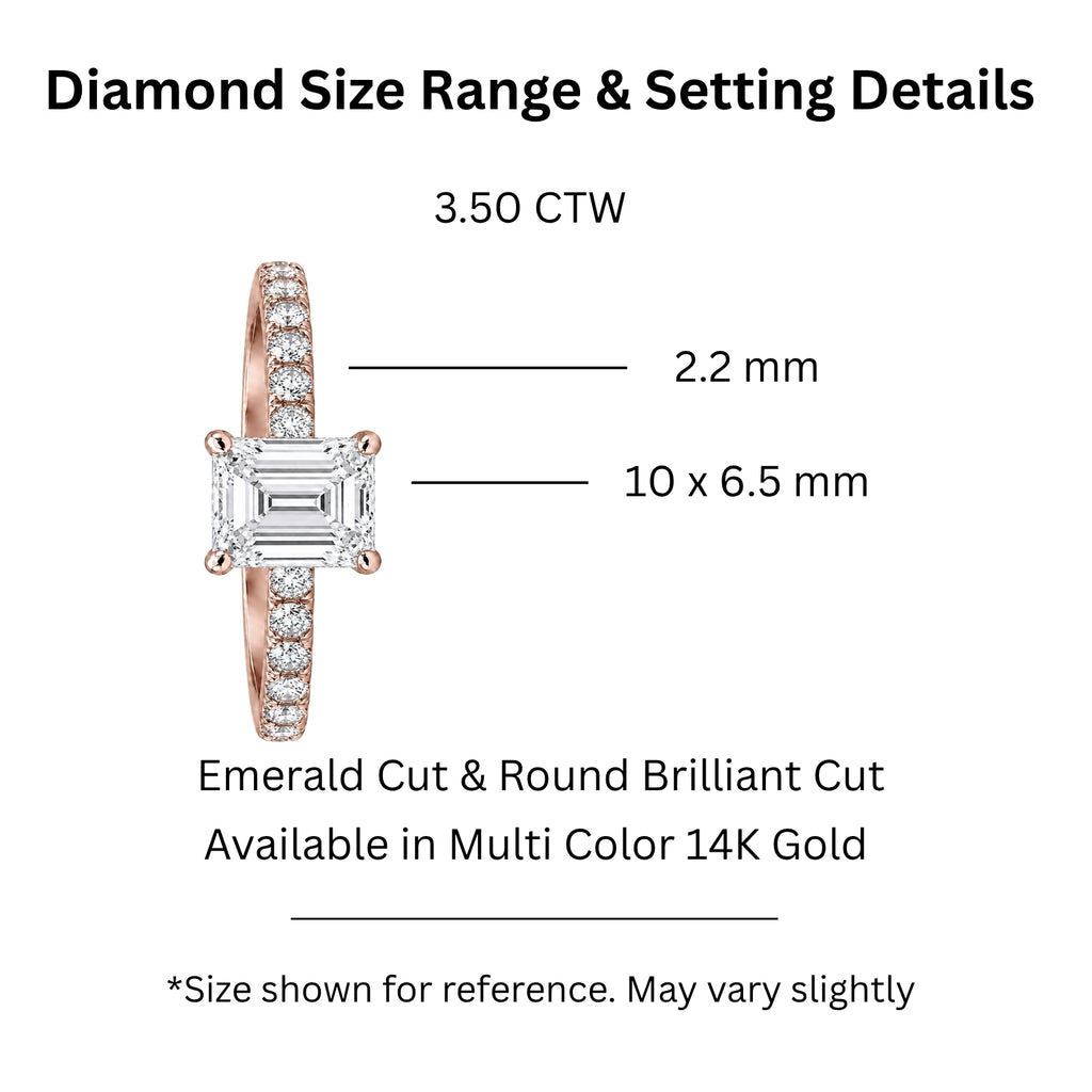 Venturant 1.50-4.50 Carat T.W. Emerald and Round-cut Lab Grown Diamond (F/VS+) 14K Gold Solitaire Band Ring