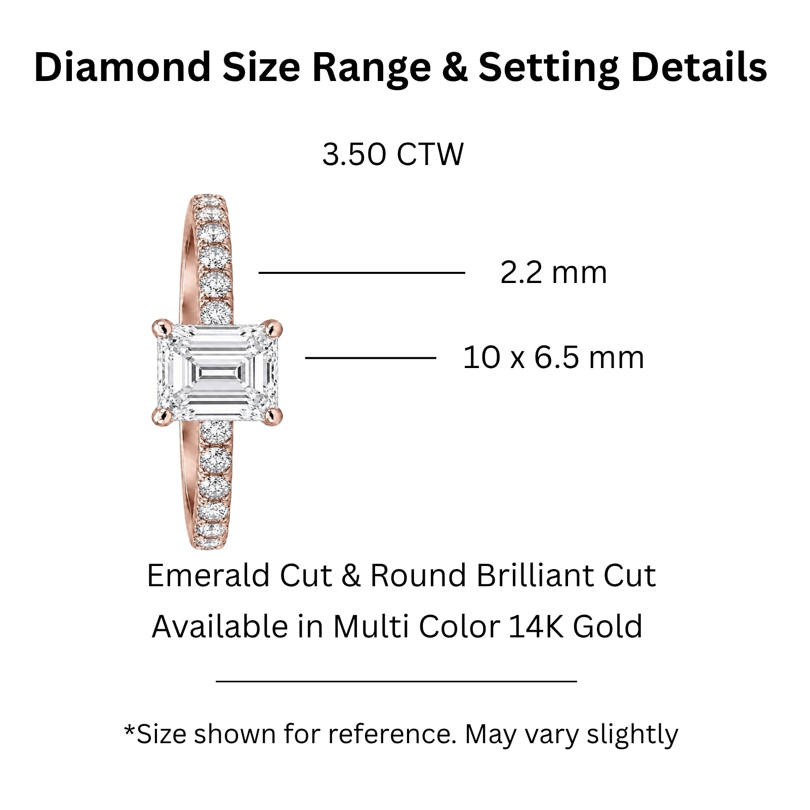 Venturant 1.50-4.50 Carat T.W. Emerald and Round-cut Lab Grown Diamond (F/VS+) 14K Gold Solitaire Band Ring