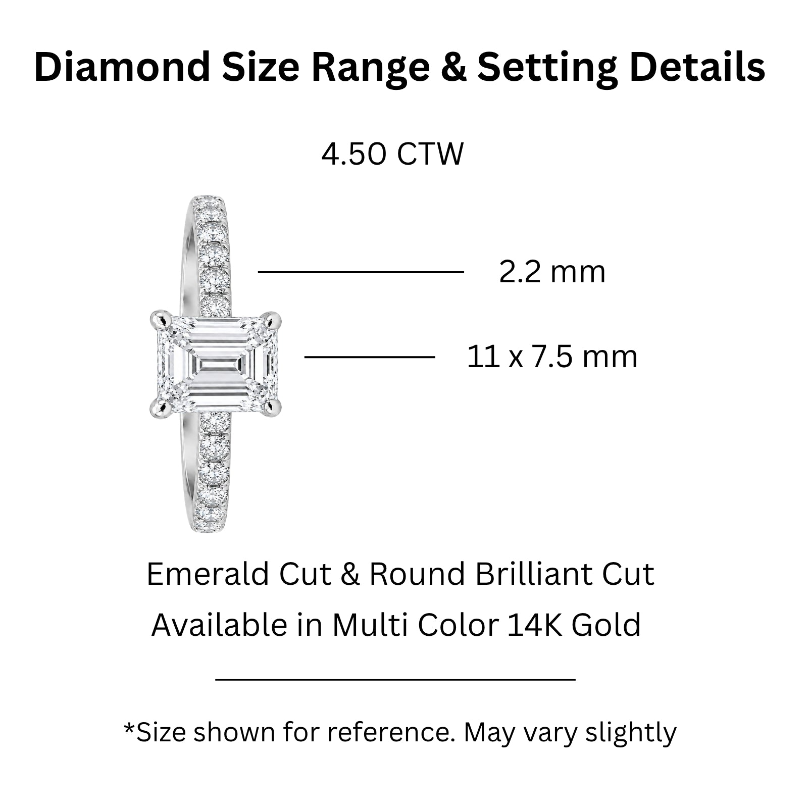 Venturant 1.50-4.50 Carat T.W. Emerald and Round-cut Lab Grown Diamond (F/VS+) 14K Gold Solitaire Band Ring