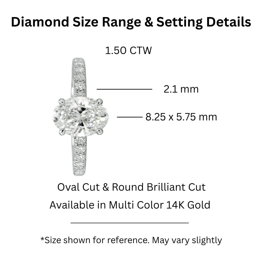 Venturant 1.50-4.50 Carat T.W. Oval and Round-cut Lab Grown Diamond (F/VS+) 14K Gold Solitaire Band Ring