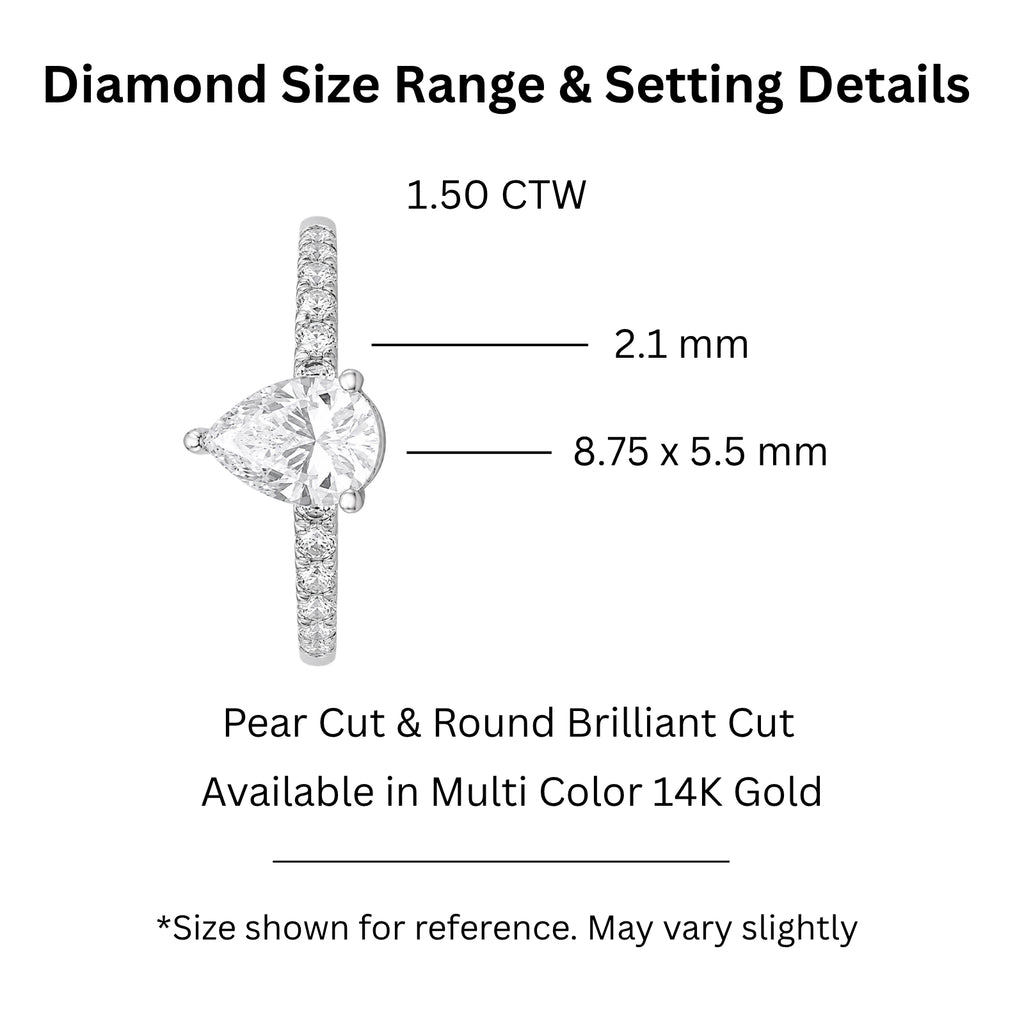 Venturant 1.50-4.50 Carat T.W. Pear and Round-cut Lab Grown Diamond (F/VS+) 14K Gold Solitaire Band Ring