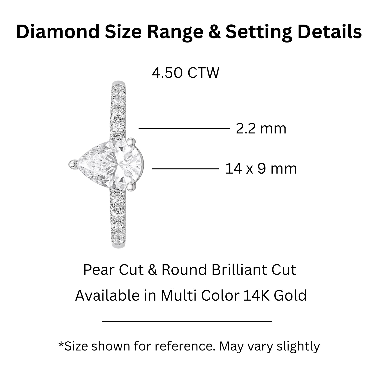 Venturant 1.50-4.50 Carat T.W. Pear and Round-cut Lab Grown Diamond (F/VS+) 14K Gold Solitaire Band Ring