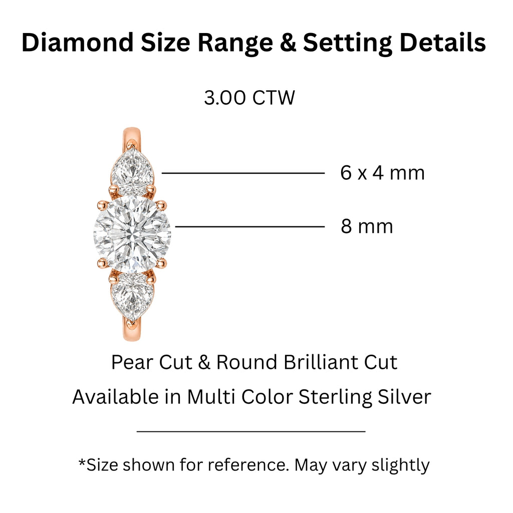 Venturant 3.00 Carat T.W. Pear and Round-cut Lab Grown Diamond (F/VS+) 14K Gold 3 Stone Band Ring