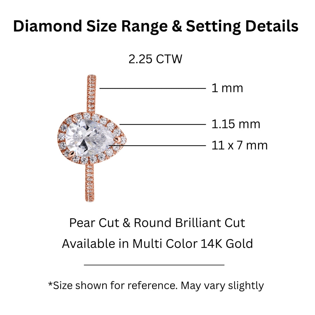 Venturant 1.00-3.50 Carat T.W. Pear & Round-cut Lab Grown Diamond (F/VS+) 14K Gold Halo Ring