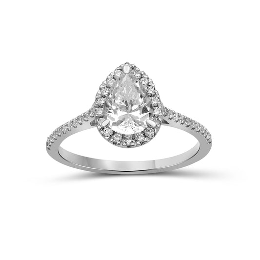 Venturant 1.00-3.50 Carat T.W. Pear & Round-cut Lab Grown Diamond (F/VS+) 14K Gold Halo Ring