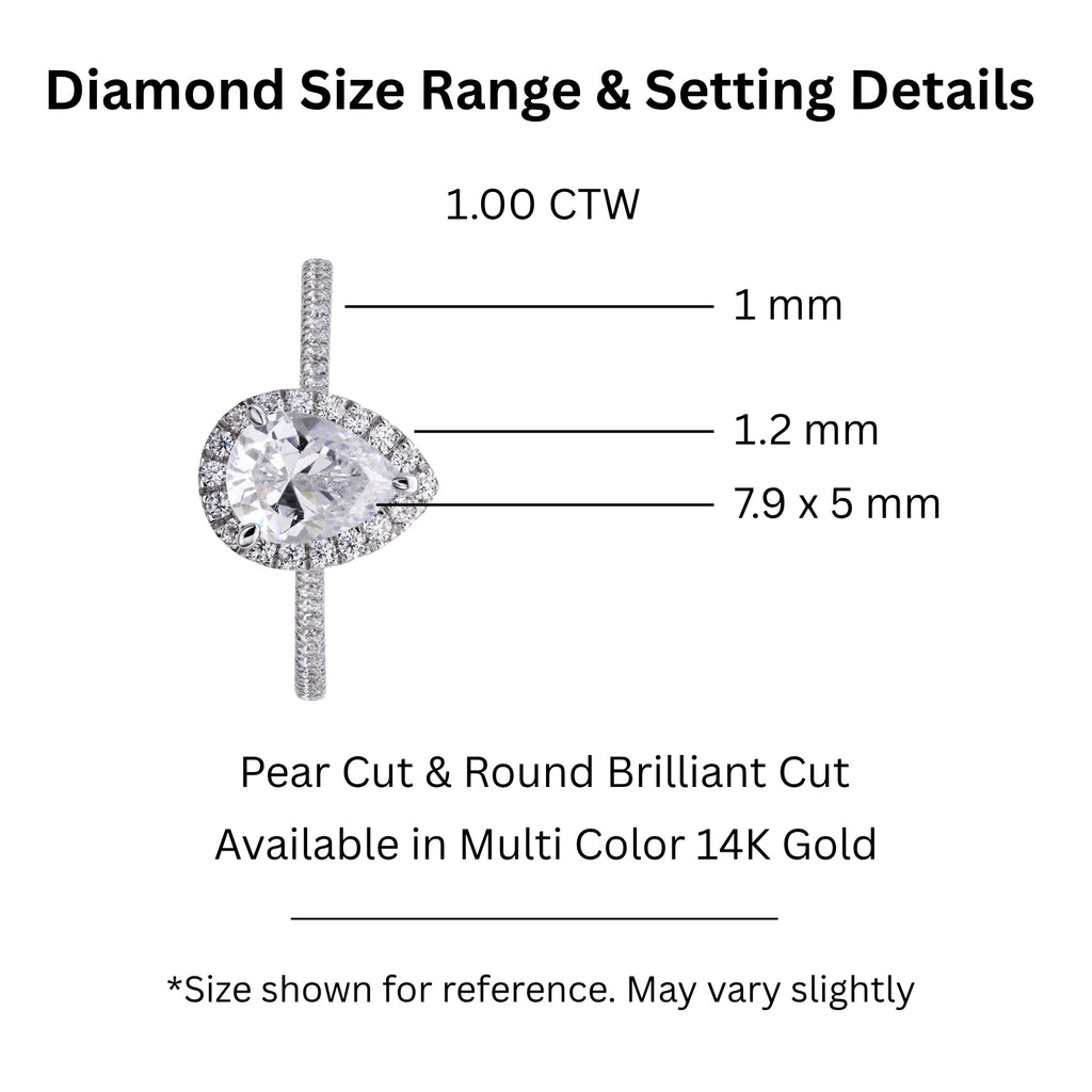 Venturant 1.00-3.50 Carat T.W. Pear & Round-cut Lab Grown Diamond (F/VS+) 14K Gold Halo Ring