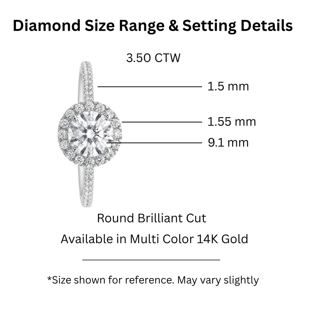 Venturant 1.00-3.50 Carat T.W. Round-cut Lab Grown Diamond (F/VS+) 14K Gold Halo Ring