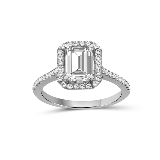 Venturant 1.00-3.50 Carat T.W. Emerald & Round-cut Lab Grown Diamond (F/VS+) 14K Gold Halo Ring