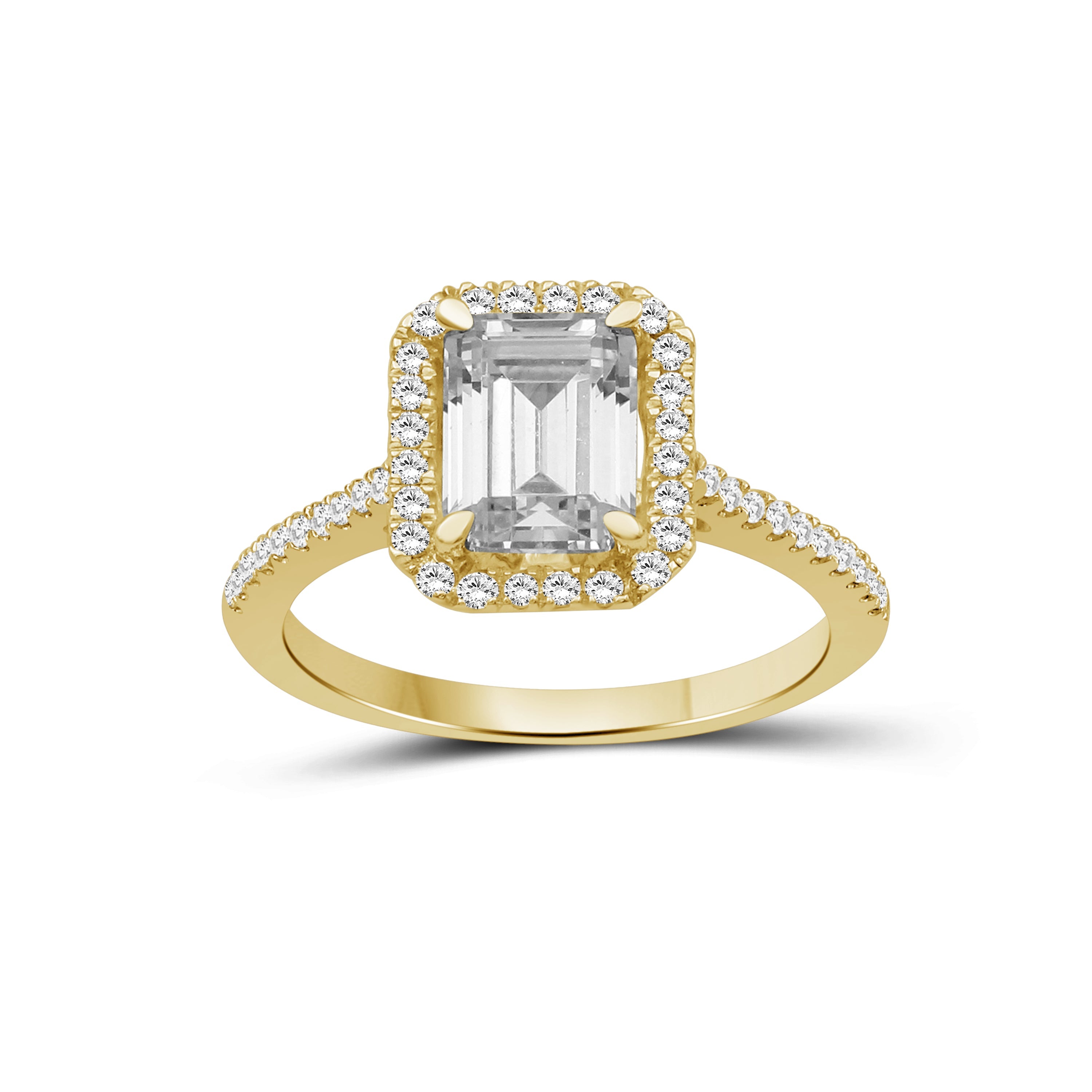 Venturant 1.00-3.50 Carat T.W. Emerald & Round-cut Lab Grown Diamond (F/VS+) 14K Gold Halo Ring