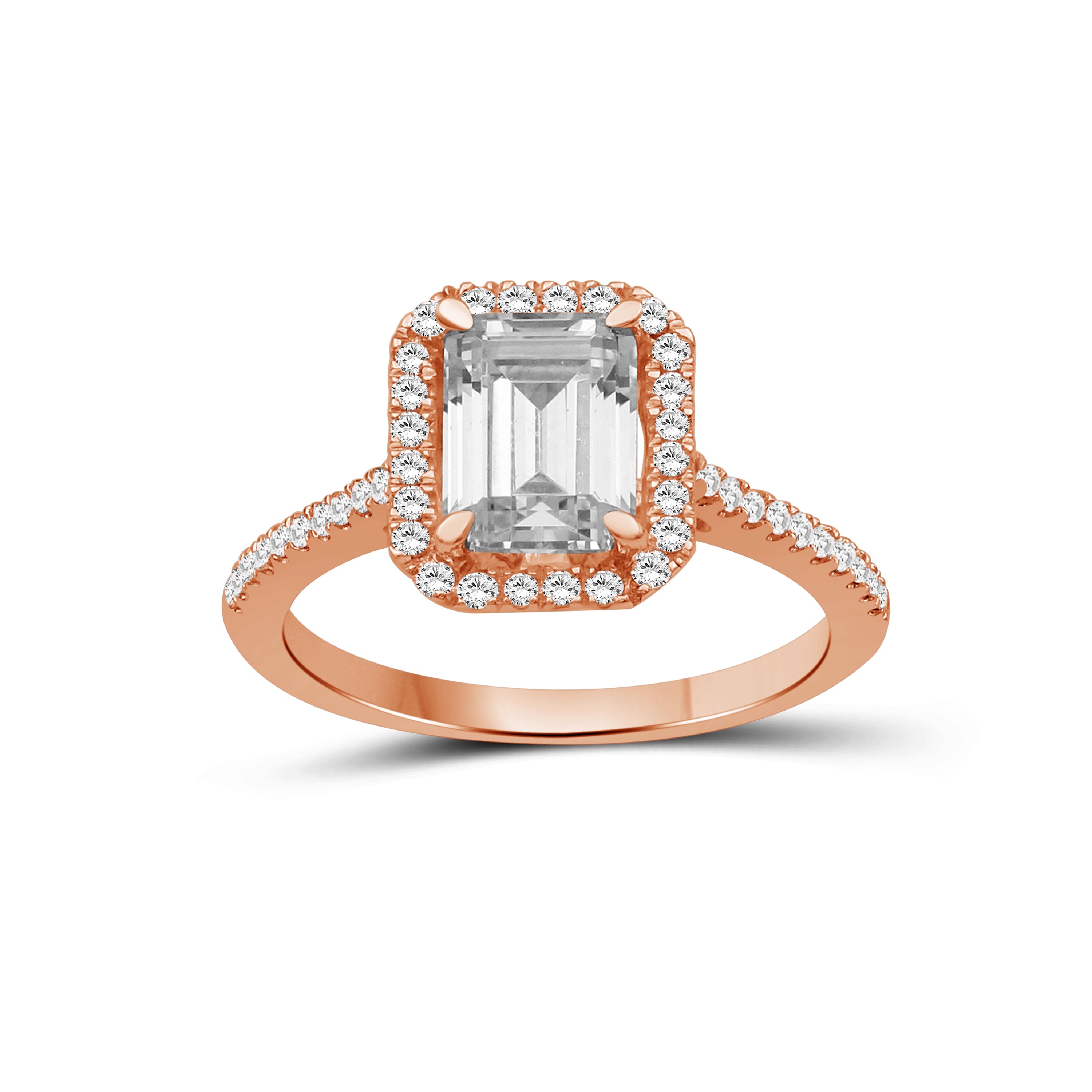 Venturant 1.00-3.50 Carat T.W. Emerald & Round-cut Lab Grown Diamond (F/VS+) 14K Gold Halo Ring
