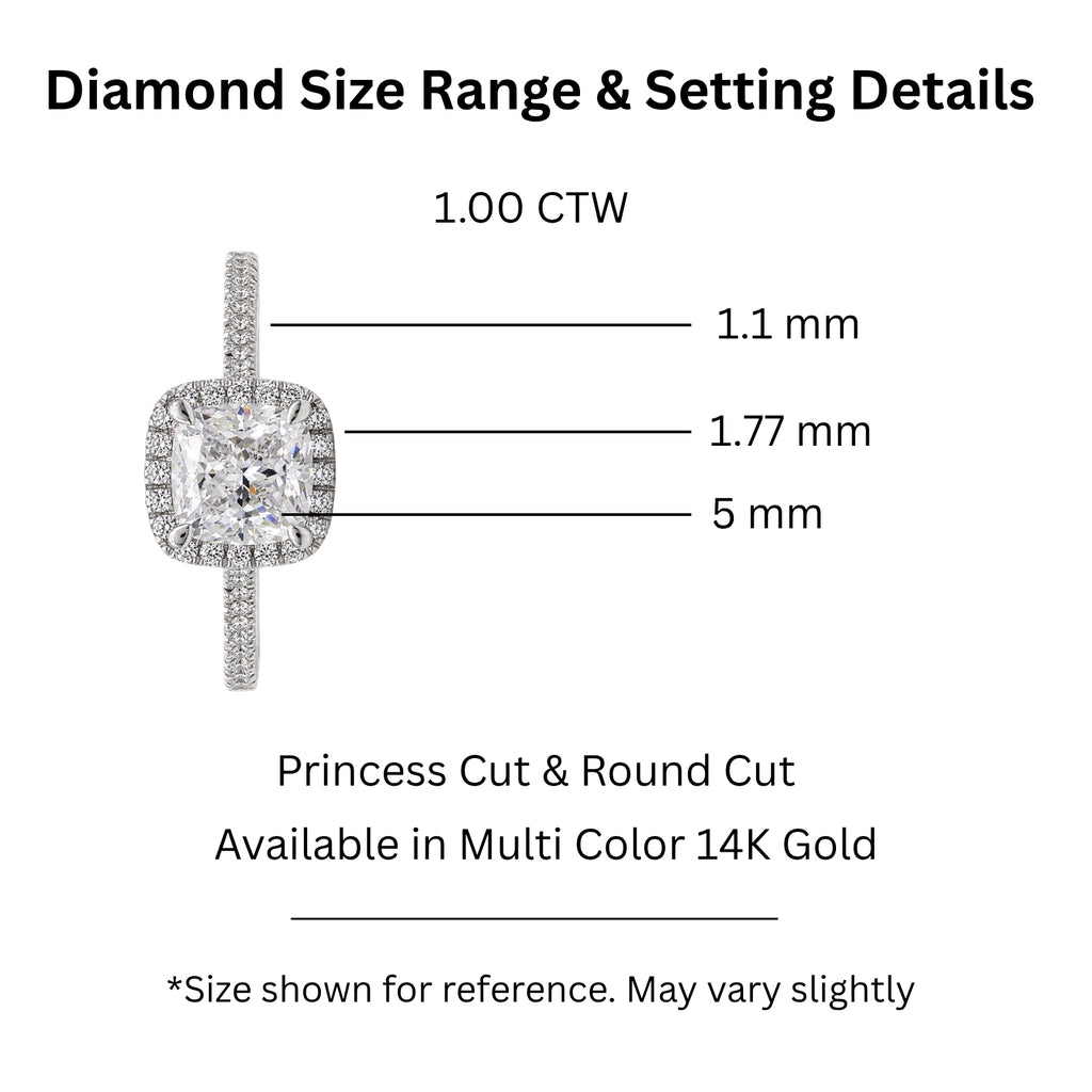 Venturant 1.00-3.50 Carat T.W. Cushion & Round-cut Lab Grown Diamond (F/VS+) 14K Gold Halo Ring