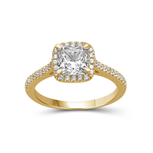 Venturant 1.00-3.50 Carat T.W. Cushion & Round-cut Lab Grown Diamond (F/VS+) 14K Gold Halo Ring