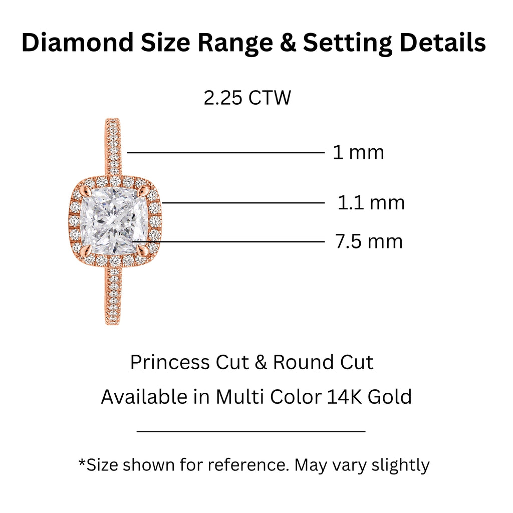 Venturant 1.00-3.50 Carat T.W. Cushion & Round-cut Lab Grown Diamond (F/VS+) 14K Gold Halo Ring