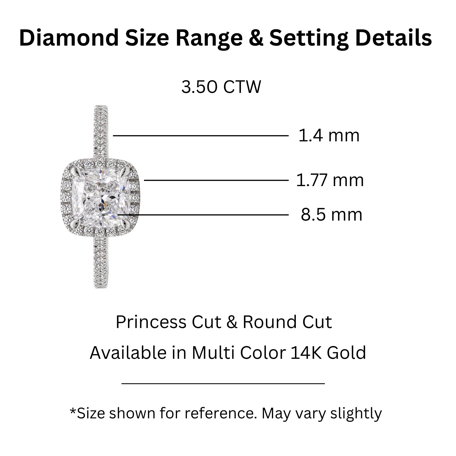 Venturant 1.00-3.50 Carat T.W. Cushion & Round-cut Lab Grown Diamond (F/VS+) 14K Gold Halo Ring