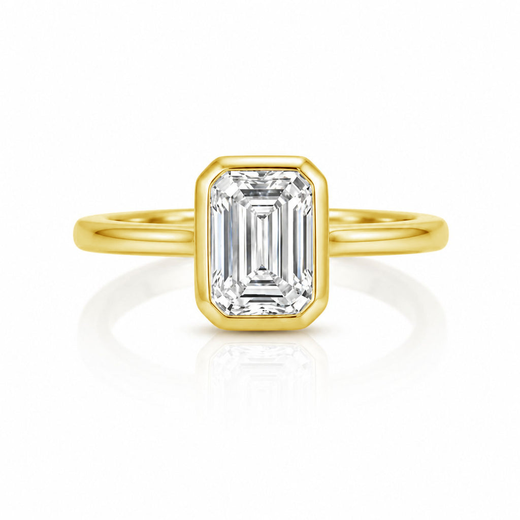 Venturant 1.00-6.00 Carat T.W. IGI certified Emerald-cut Lab Grown Diamond (D/VS+) 14K Gold Bezel Set Ring