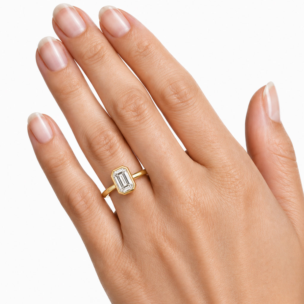 Venturant 1.00-6.00 Carat T.W. IGI certified Emerald-cut Lab Grown Diamond (D/VS+) 14K Gold Bezel Set Ring