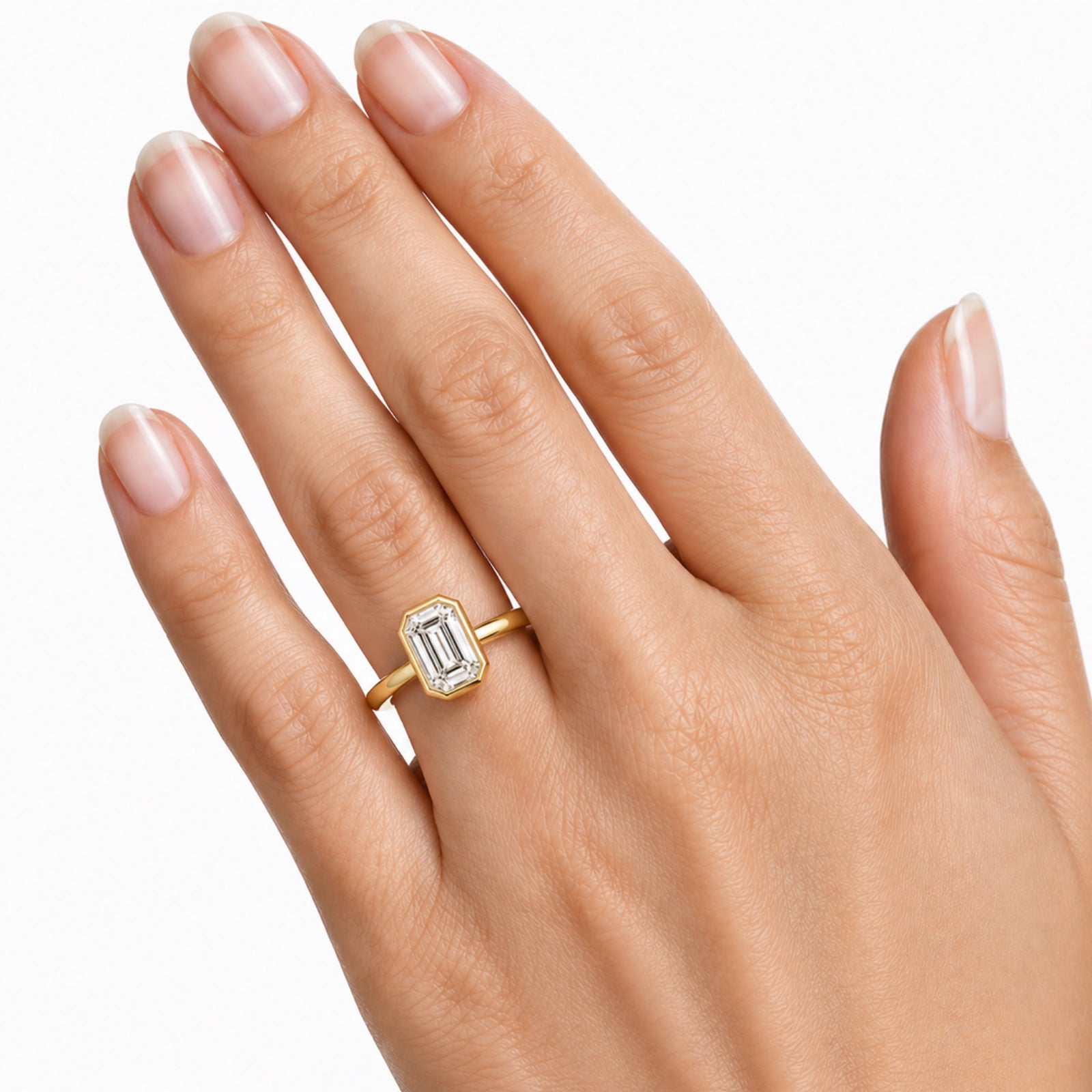 Venturant 1.00-6.00 Carat T.W. IGI certified Emerald-cut Lab Grown Diamond (D/VS+) 14K Gold Bezel Set Ring