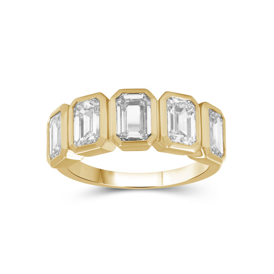 Venturant 3.00 Carat T.W. Emerald-cut Lab Grown Diamond (F/VS+) 14K Gold Bezel Set 5 Stone Band Ring