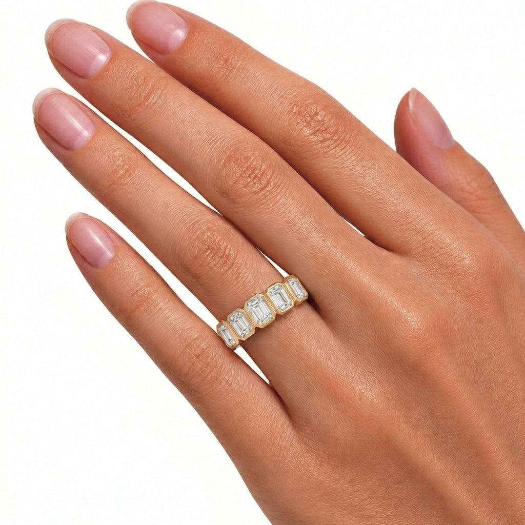 Venturant 3.00 Carat T.W. Emerald-cut Lab Grown Diamond (F/VS+) 14K Gold Bezel Set 5 Stone Band Ring