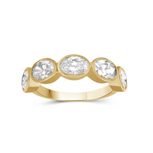 Venturant 3.00 Carat T.W. Oval-cut Lab Grown Diamond (F/VS+) 14K Gold Bezel Set 5 Stone Band Ring