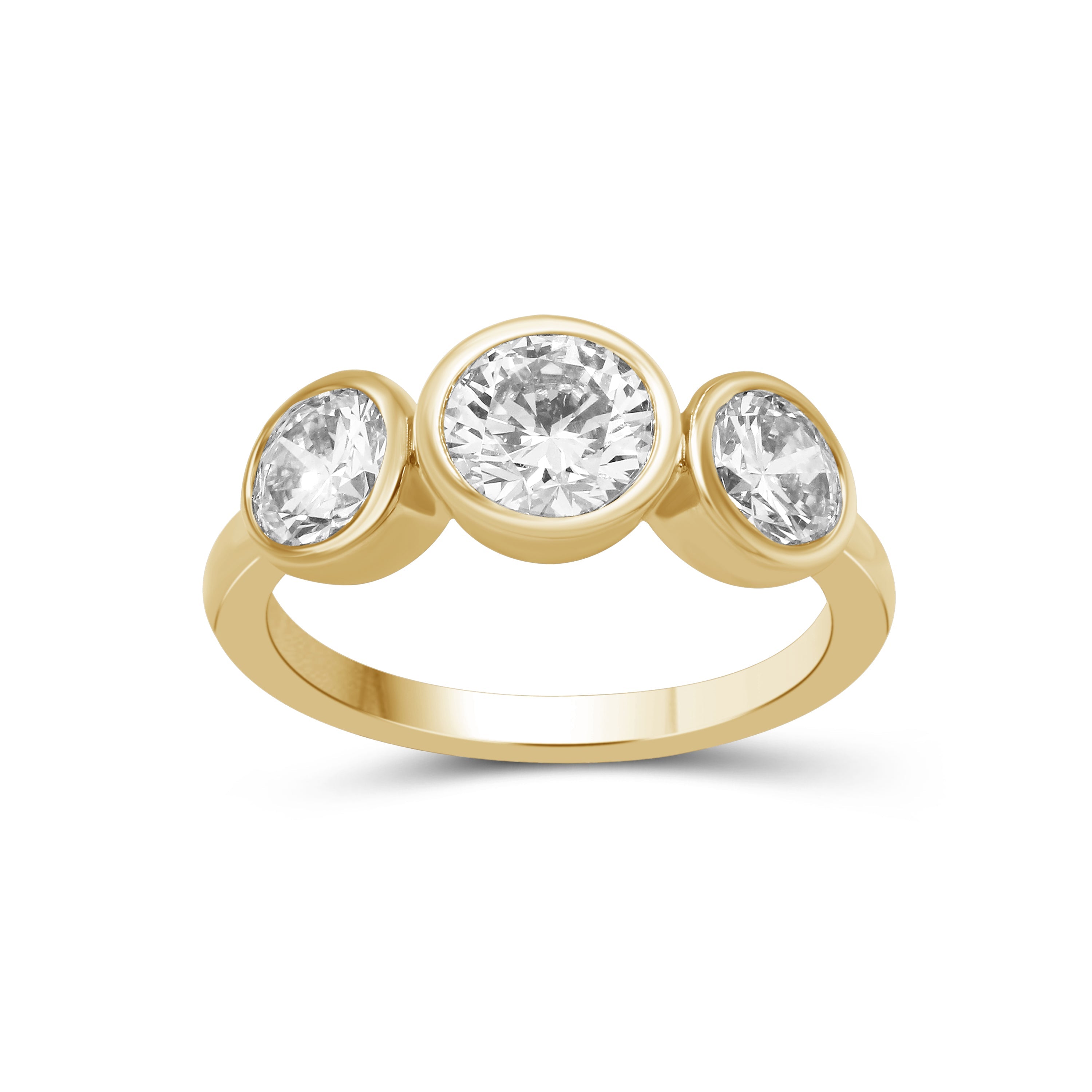 Venturant 2.50 Carat T.W. Round-cut Lab Grown Diamond (F/VS+) 14K Gold Bezel Set 3 Stone Ring