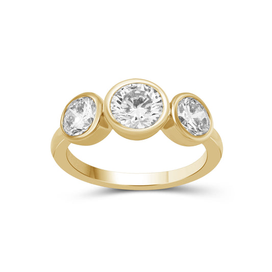 Venturant 2.50 Carat T.W. Round-cut Lab Grown Diamond (F/VS+) 14K Gold Bezel Set 3 Stone Ring