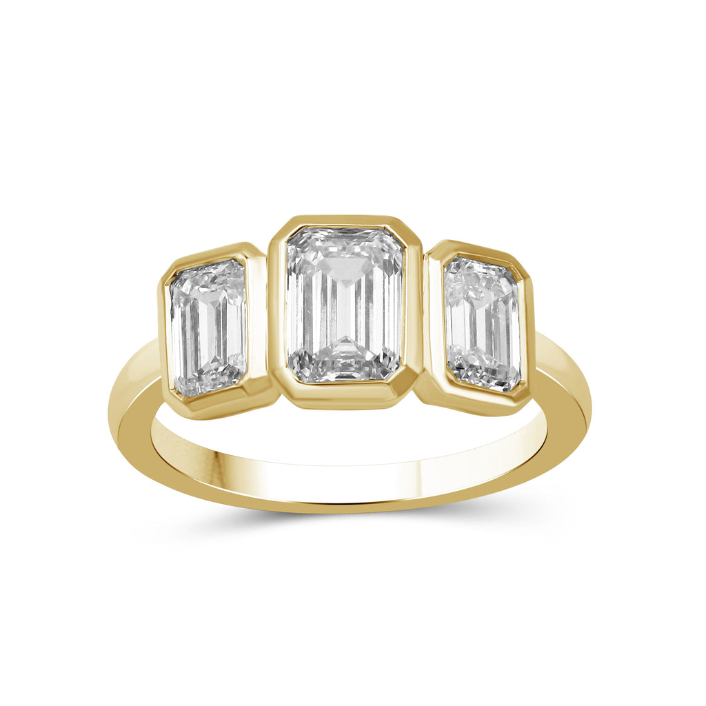Venturant 2.50 Carat T.W. Emerald-cut Lab Grown Diamond (F/VS+) 14K Gold Bezel Set 3 Stone Ring