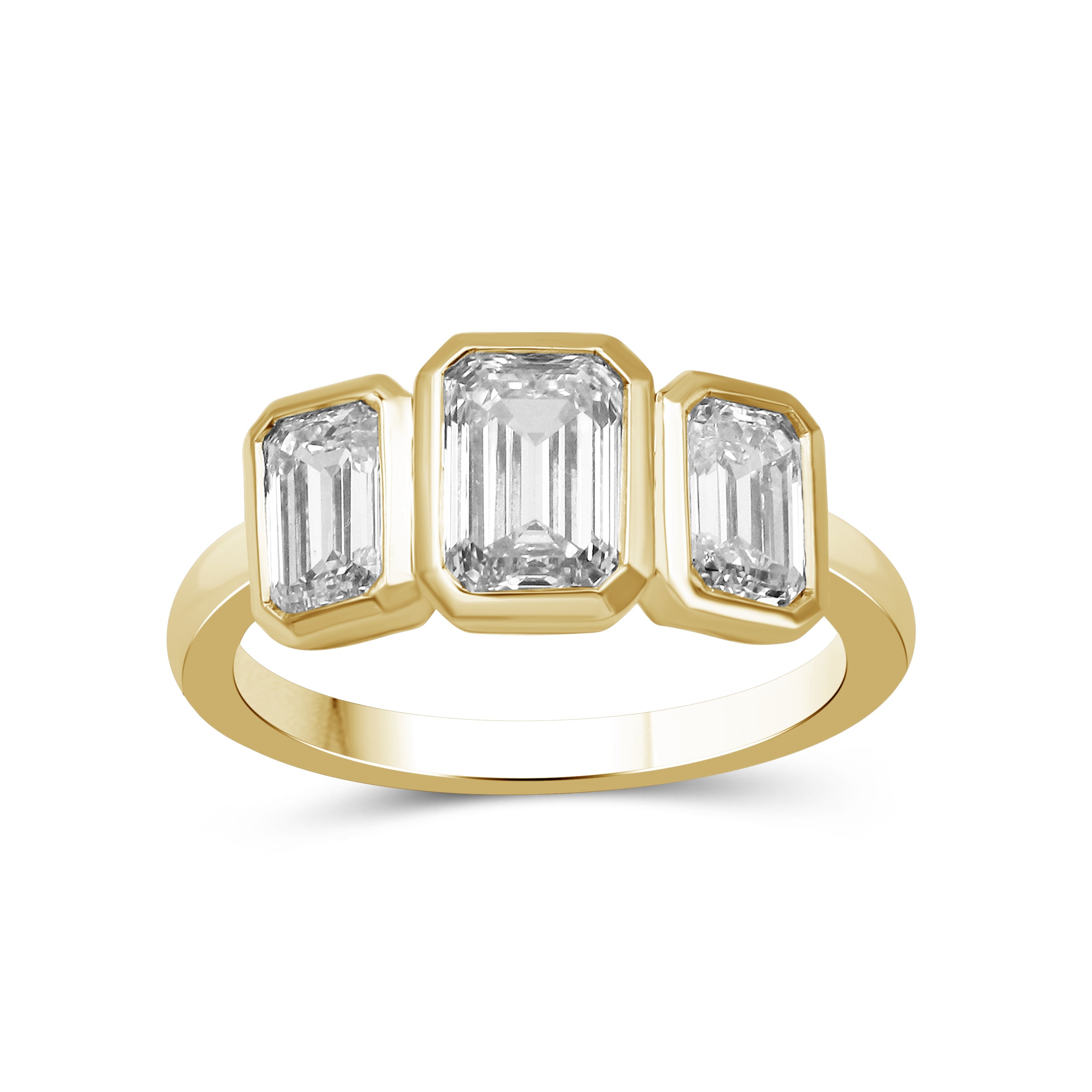 Venturant 2.50 Carat T.W. Emerald-cut Lab Grown Diamond (F/VS+) 14K Gold Bezel Set 3 Stone Ring