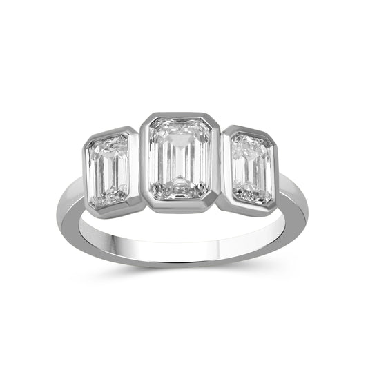 Venturant 2.50 Carat T.W. Emerald-cut Lab Grown Diamond (F/VS+) 14K Gold Bezel Set 3 Stone Ring