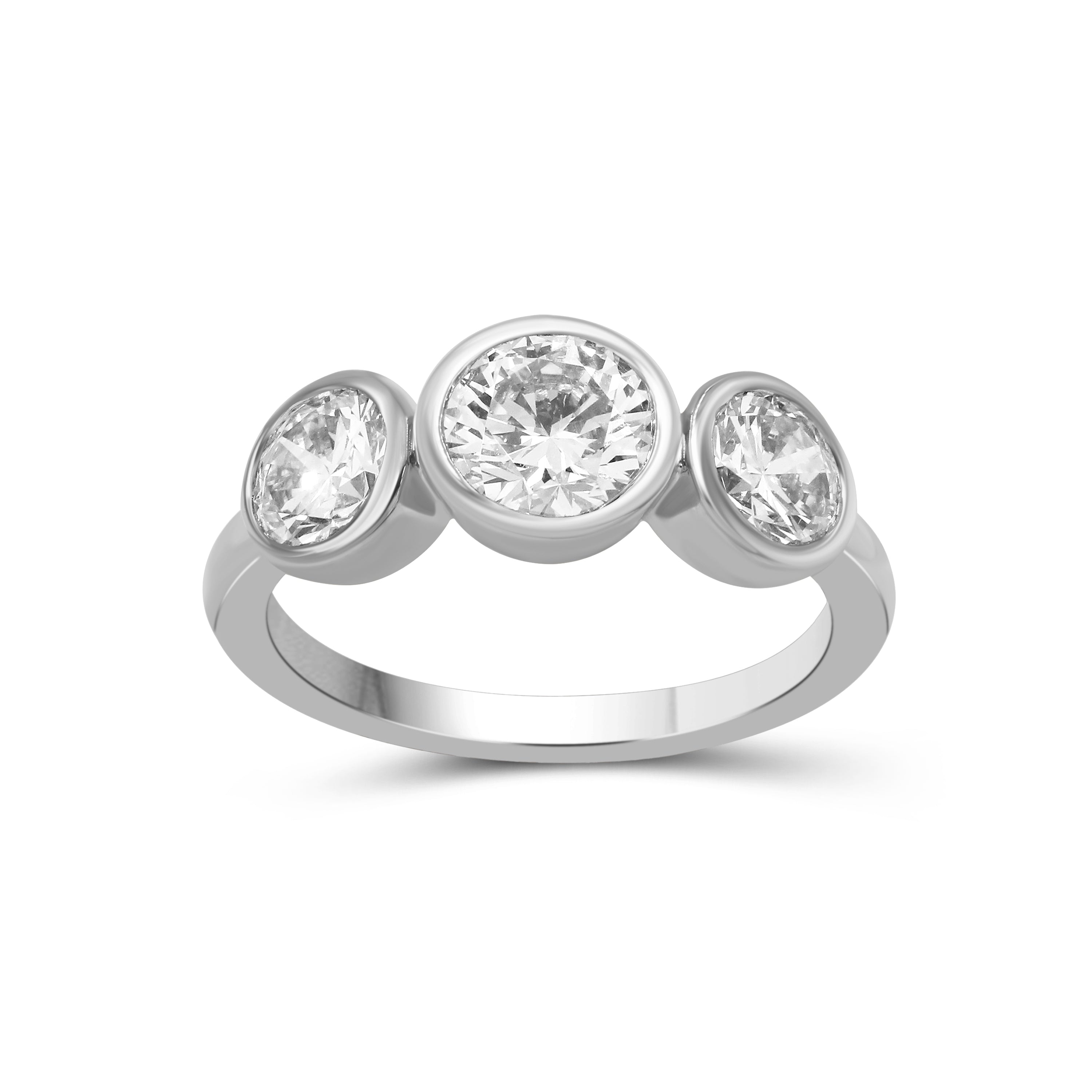 Venturant 2.50 Carat T.W. Round-cut Lab Grown Diamond (F/VS+) 14K Gold Bezel Set 3 Stone Ring