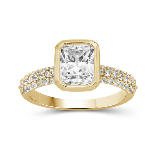 Venturant 2.00 Carat T.W. Emerald and Round-cut Lab Grown Diamond (F/VS+) 14K Gold Solitaire Band Ring